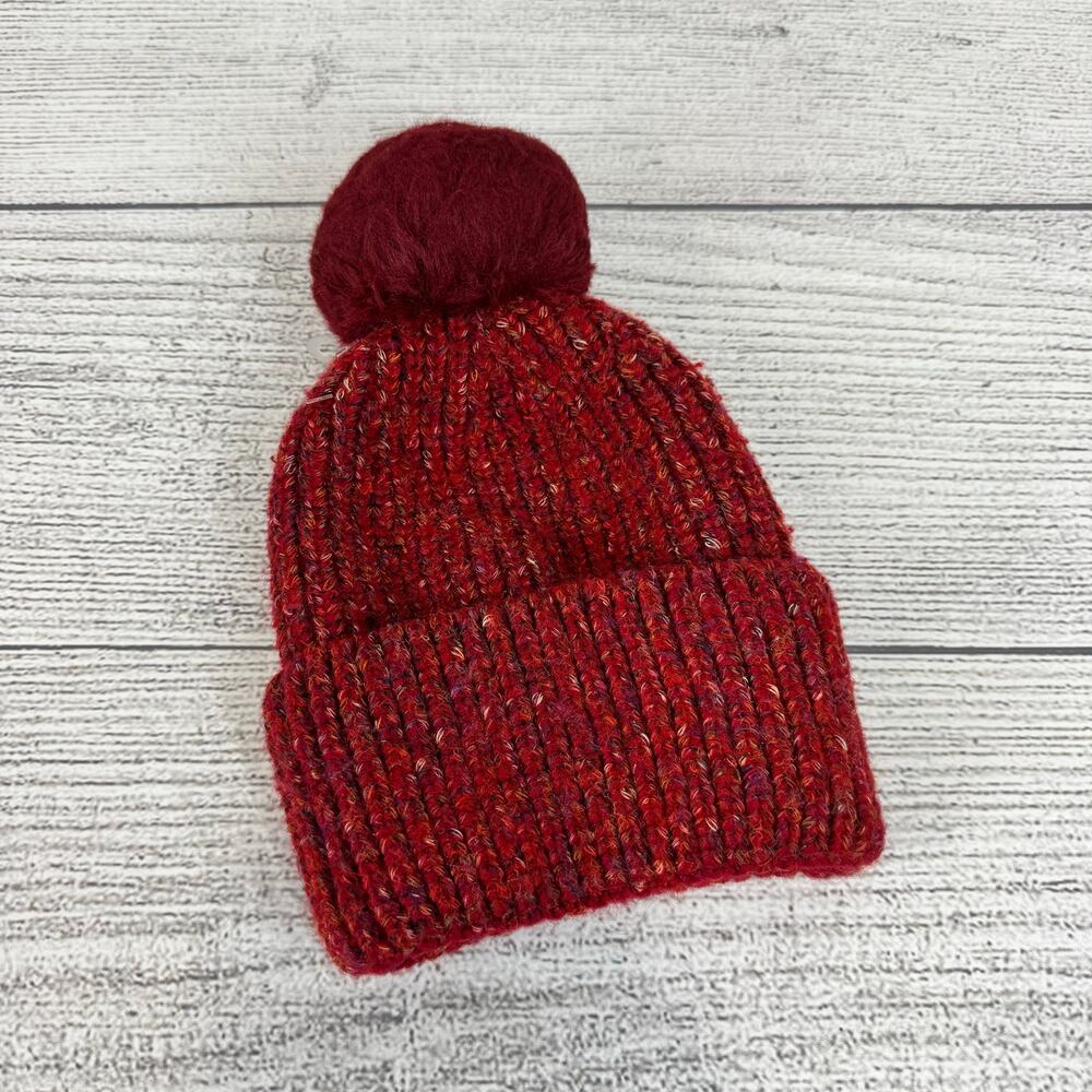 Norla Canada Wool Blend Red Pom Knit Winter Beanie